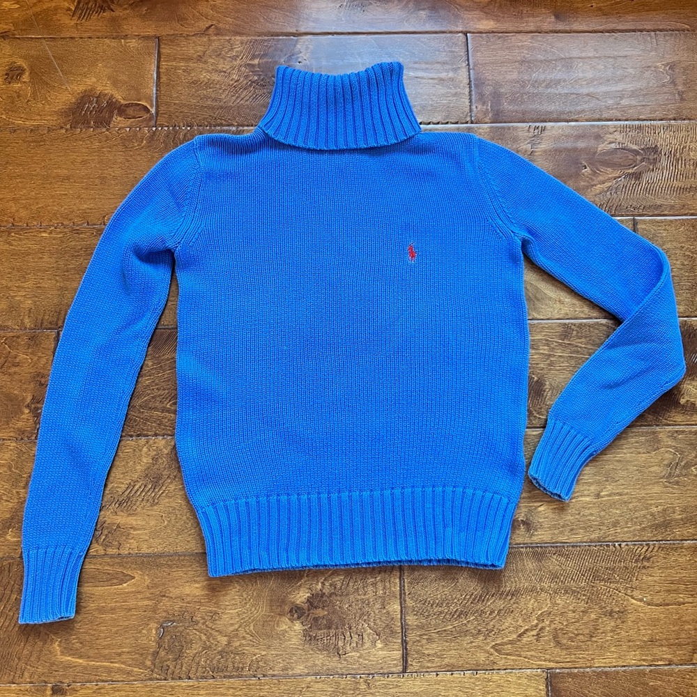 Vintage Ralph Lauren Sport Blue Turtleneck Sweater with Logo